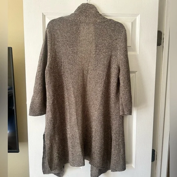 Eileen Fisher tan long cardigan, 100% linen, size large - Picture 2 of 6